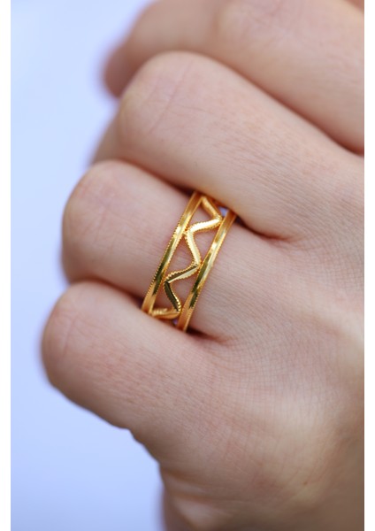 14 Ayar Altın Zigzag ve Düz Ajda Modeli Yüzük 2 fırsatları