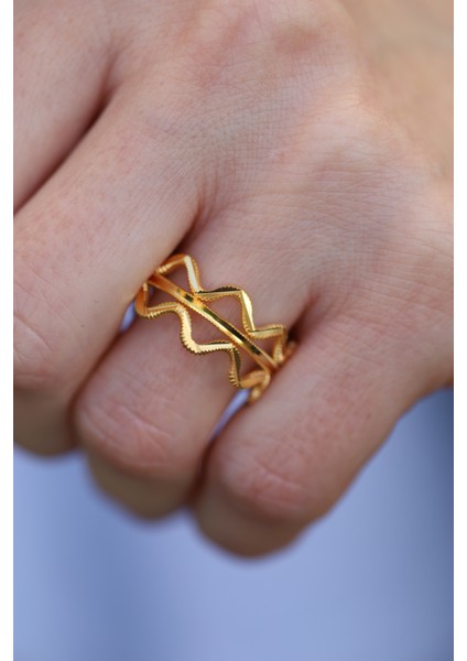 14 Ayar Altın Zigzag ve Düz Ajda Modeli Yüzük