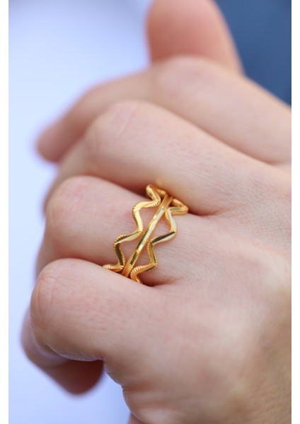 14 Ayar Altın Zigzag ve Düz Ajda Modeli Yüzük modelleri