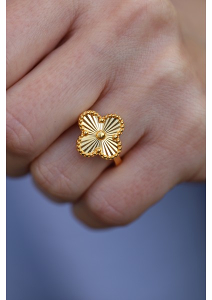 14 Ayar Altın Cımarlı Işıltılı Yonca Yüzük fiyatları