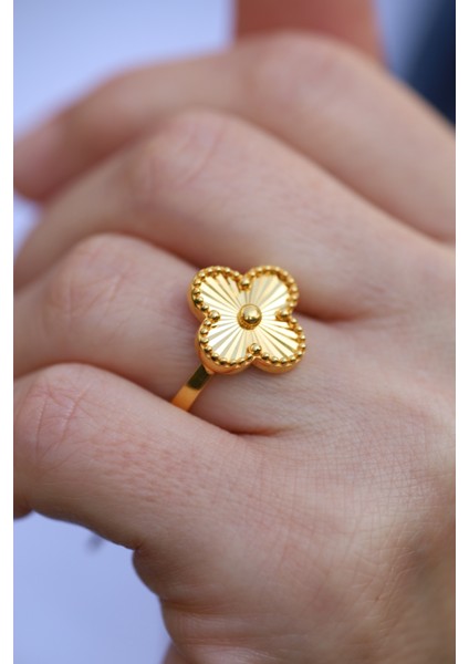 14 Ayar Altın Cımarlı Işıltılı Yonca Yüzük modelleri