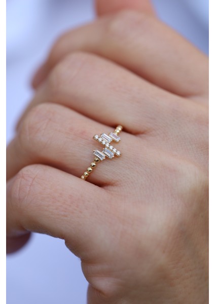 14 Ayar Altın Çapraz Baget Taşlı Ince Yüzük modelleri