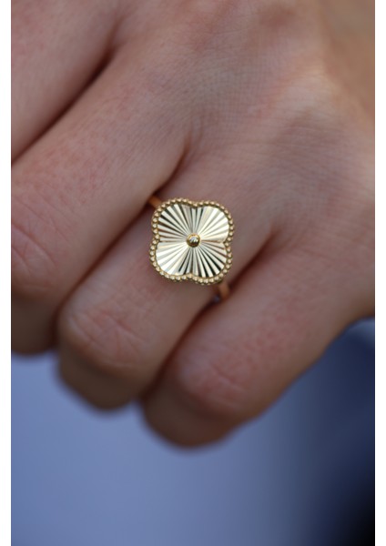 14 Ayar Altın Işıltılı Şans Yoncası Yüzük fiyatları