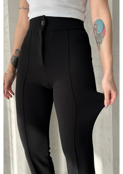 NO979 Kadın Siyah Yüksek Bel Toparlayıcı Ispanyol Paça Palazzo Pantolon fiyatları