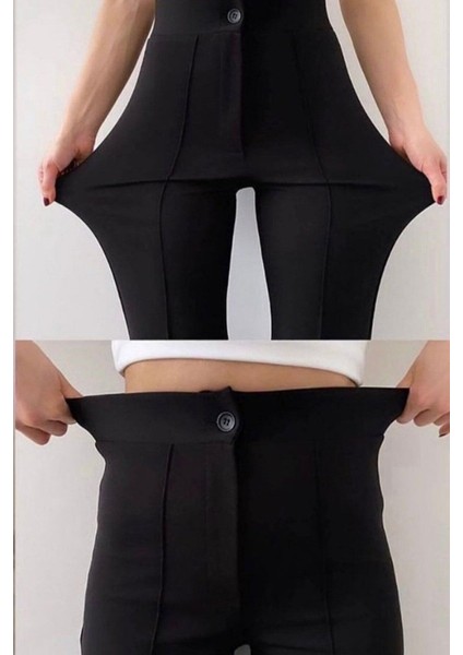 NO979 Kadın Siyah Yüksek Bel Toparlayıcı Ispanyol Paça Palazzo Pantolon modelleri