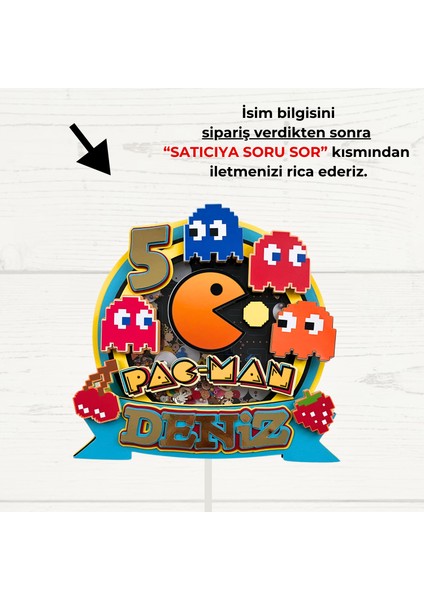 Pacman Temalı Erkek Çocuk Doğum Günü Isme Özel Kişiselleştirilebilir 3D Pasta Parti Süsü (22X22 Cm)