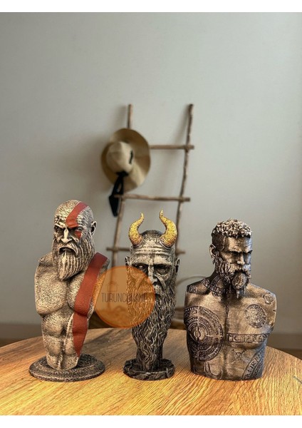 Kratos-Mimir-Baldur Büst Seti God Of War Ragnarok 15 cm -3 Adet Figür