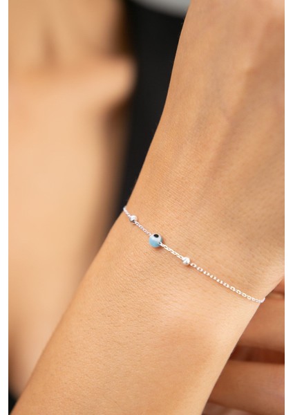 Tekno Trust Kadın Dorika Top Detaylı Nazar Model 925 Ayar Gümüş Bileklik