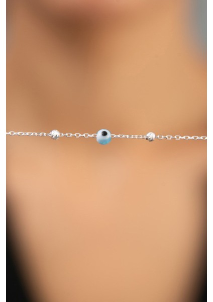 Tekno Trust Kadın Dorika Top Detaylı Nazar Model 925 Ayar Gümüş Bileklik modelleri