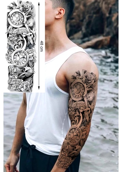 Mekanik Saat Tam Boy Kol Kaplama Geçici Dövme Tattoo