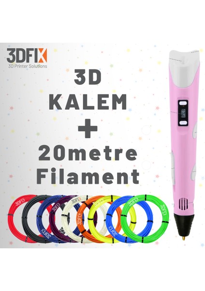 - 3D Kalem - 3D Pen - 3 Boyutlu Yazıcı Pembe Kalem + Hediye 20 Metre Filament