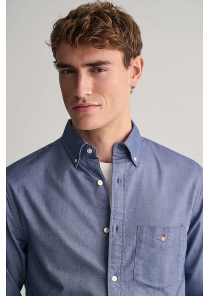Erkek Regular Fit Düğmeli Yaka Oxford Gömlek - Mavi modelleri