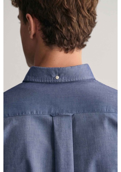 Erkek Regular Fit Düğmeli Yaka Oxford Gömlek - Mavi fırsatları