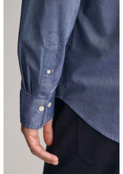 Erkek Regular Fit Düğmeli Yaka Oxford Gömlek - Mavi indirimleri