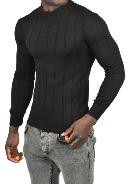 Slim Fit Likralı Tüylenme Yapmayan Yarım Balıkçı Çizgili Triko Yarım Boğazlı Kazak 2505503 fiyatları