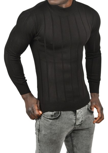 Slim Fit Likralı Tüylenme Yapmayan Yarım Balıkçı Çizgili Triko Yarım Boğazlı Kazak 2505503 fırsatları