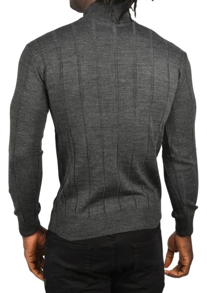Slim Fit Likralı Tüylenme Yapmayan Yarım Balıkçı Çizgili Triko Yarım Boğazlı Kazak 2505503