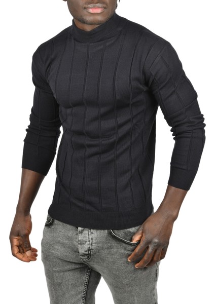 Slim Fit Likralı Tüylenme Yapmayan Yarım Balıkçı Çizgili Triko Yarım Boğazlı Kazak 2505503 fiyatları