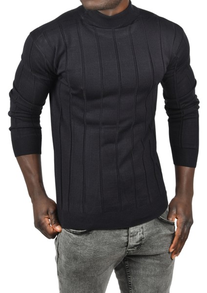 Slim Fit Likralı Tüylenme Yapmayan Yarım Balıkçı Çizgili Triko Yarım Boğazlı Kazak 2505503 fırsatları