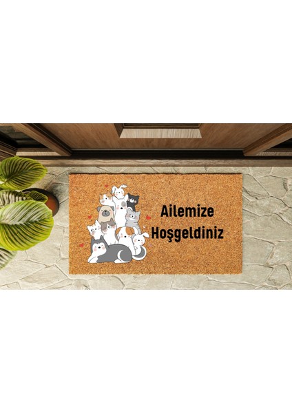 Kapı Önü Paspası Özel Tasarım Koko Model Ailemize Hoşgeldiniz Pati Dostlar PK-1512