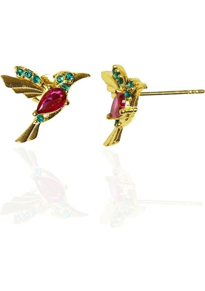 Tekno Trust Kadın Ruby Kuşu Model Altın 925 Ayar Gümüş Küpe