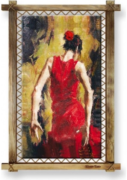 Kanvas Flamenko Yapan Kadın Tablo LED Işıklı Rustik Tablo 66 x 45 cm