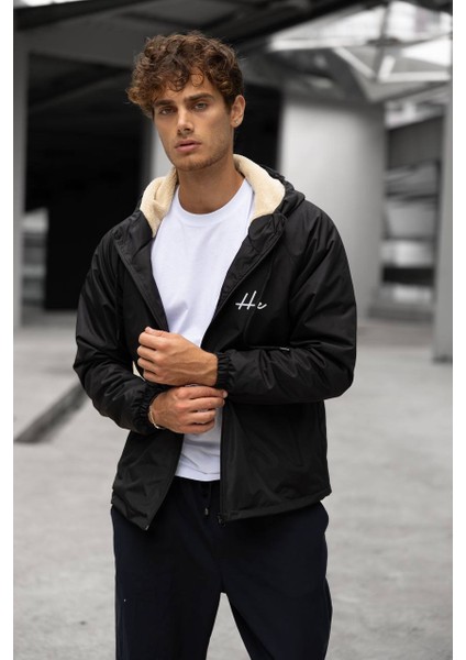 He Tam Fermuar Kürklü Mont 01 Siyah