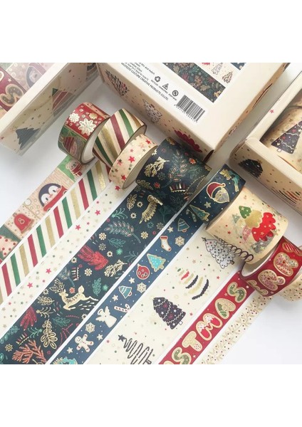 Xmas Washi Tape / Yılbaşı Desenli Kağıt Bant 8 Adet Özel Kutusunda