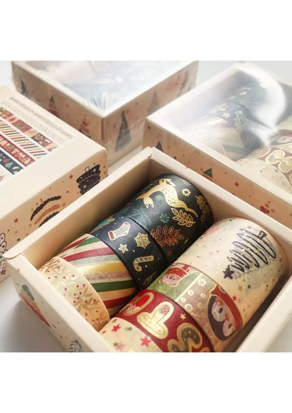 Xmas Washi Tape / Yılbaşı Desenli Kağıt Bant 8 Adet Özel Kutusunda