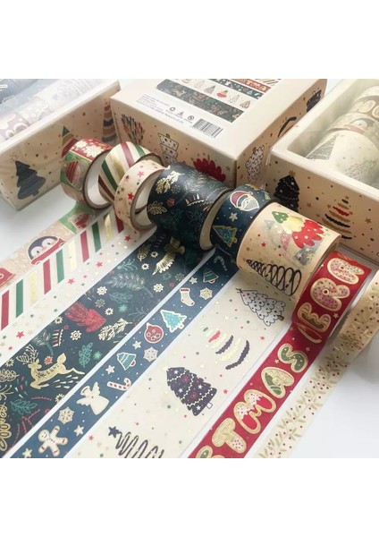 Xmas Washi Tape / Yılbaşı Desenli Kağıt Bant 8 Adet Özel Kutusunda