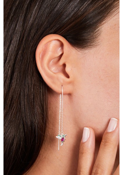 Tekno Trust 925 Ayar Gümüş Ruby Kuş Model Sallantılı Küpe