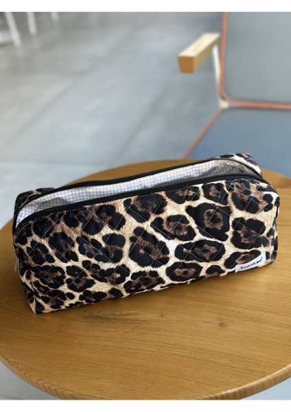Leopar Desenli Saç Şekillendiricileri Için Seyahat Çantası - Xl Boy