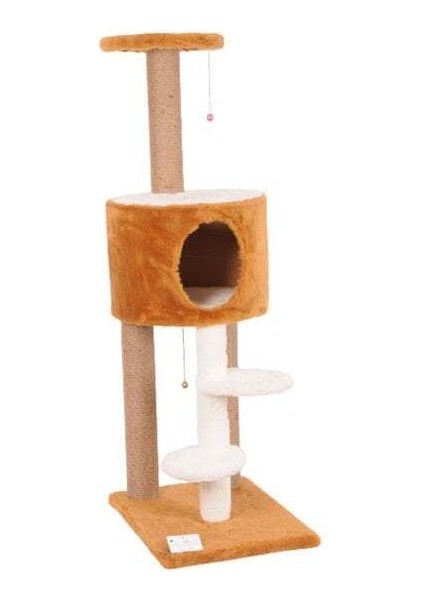 S07 Iki Katlı Basamaklı Yuvalı Kedi Tırmalama Evi Kahverengi 128 cm