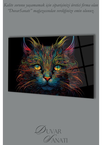 Renkli Soyut Kedi Yatay Cam Tablo, Modern Ev Ofis Salon Duvar Dekoru , Hediyelik Tablo