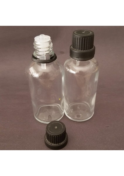 30 ml Şeffaf, İçten Damlalıklı Kapak, 12 Adet Siyah Da mlatmalı Kapak, Esans Şişesi, Boş Şişe, Aroma Şişesi