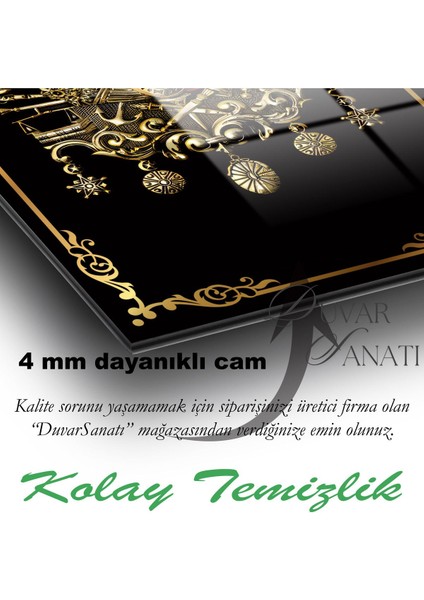 Osmanlı Devlet Arması Tuğra Dikey Cam Tablo, Modern Ev Ofis Salon Kurum Duvar Dekoru , Hediyelik