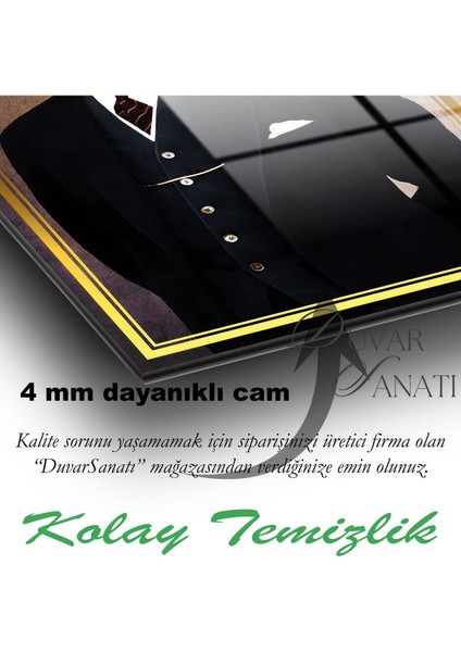 Atatürk Portre Dikey Cam Tablo, Modern Kurum Ev Ofis Salon Duvar Dekoru , Hediyelik Büyük Tablo modelleri