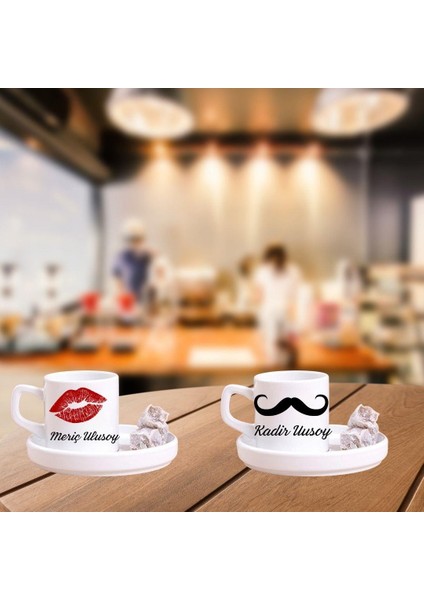Kişiye Özel 2 Li Kadın - Erkek Temalı Türk Kahvesi Fincanı ve Altı