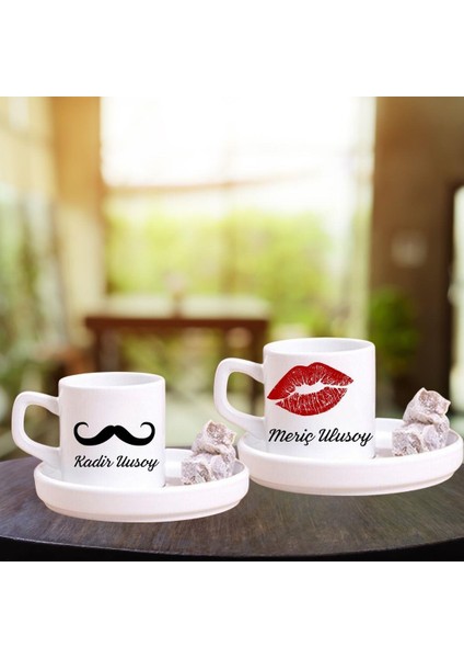 Kişiye Özel 2 Li Kadın - Erkek Temalı Türk Kahvesi Fincanı ve Altı modelleri