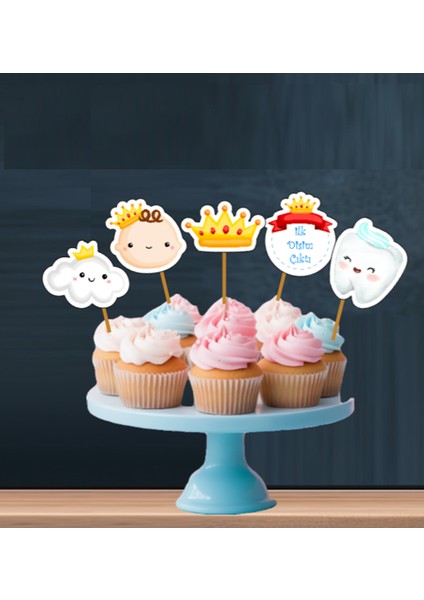 32PARÇA Ilk Dişim Çıktı Erkek Diş Buğdayı Seti Banner Pasta Kürdanı Cupcake Süsü Seti