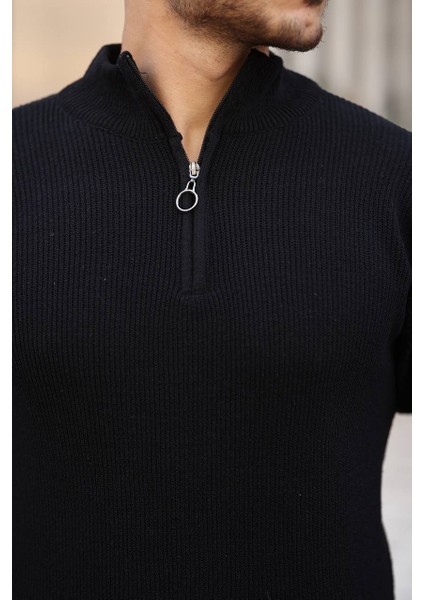 Selanik Yarım Fermuar Kazak Siyah modelleri