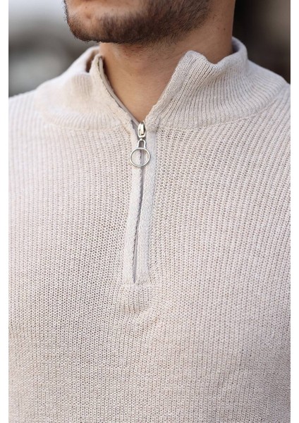 Selanik Yarım Fermuar Kazak Krem modelleri