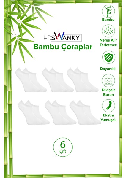 Bambu Erkek Sneaker Dikişsiz Beyaz Görünmez Bilekte Spor Çorap Premium 6'lı Paket