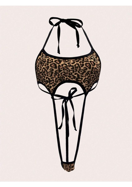 Leopar Desenli Gecelik Lastikli Sütyen Külot