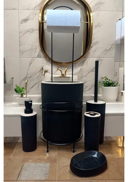Tekno Trust 5'li Banyo Seti - Metal Standlı Tuvalet Wc Kağıtlık