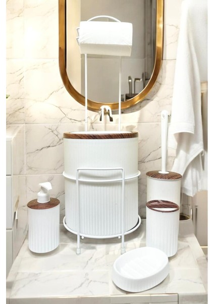Tekno Trust Lüks 6'lı Banyo Seti - Metal Standlı Tuvalet Wc Kağıtlık