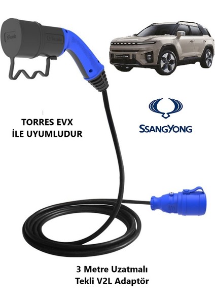 - Ssangyong Elektrikli Araçlardan Güç Alın: V2L Adaptör (3 Metre Uzatmalı)