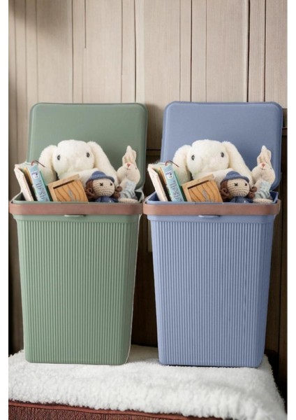 2 Adet Shell Kulplu 10 Lt Çok Amaçlı Yeşil-Mavi Oyuncak ve Çamaşır Kutusu