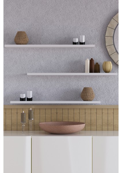 70 Cm 3lü Mat Beyaz Mdf Uçan Duvar Rafı Gizli Bağlantı Kitaplık