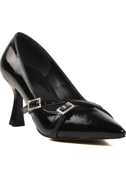 Siyah Kırışık Kadın Topuklu Ayakkabı
